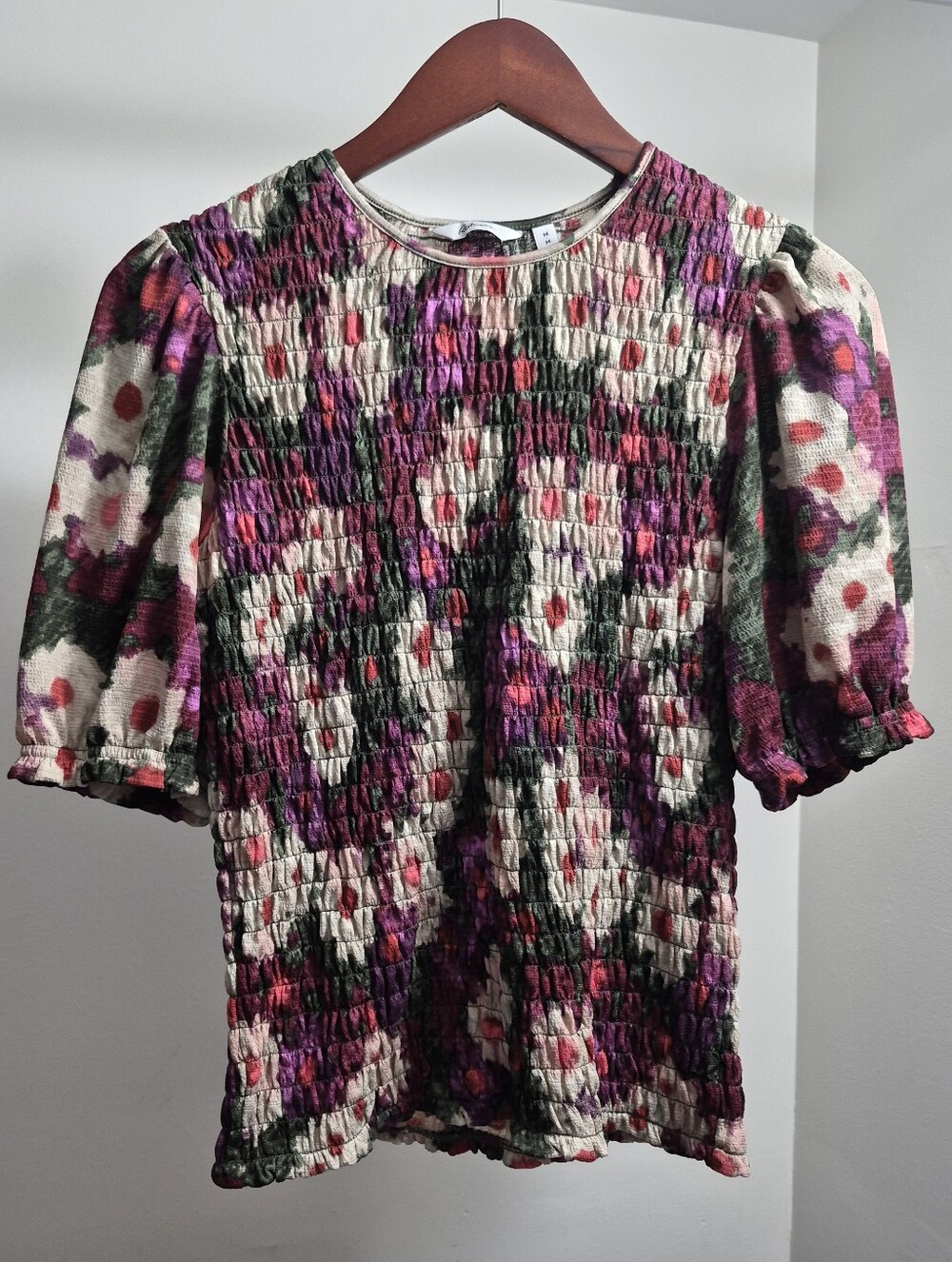Smocked Puff Sleeve Floral Top - Multi Pink